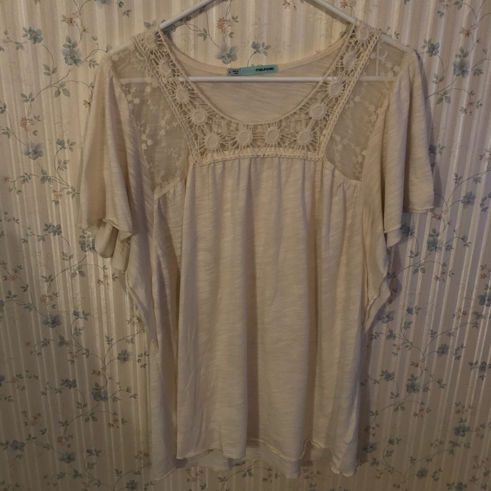 White crochet neckline top